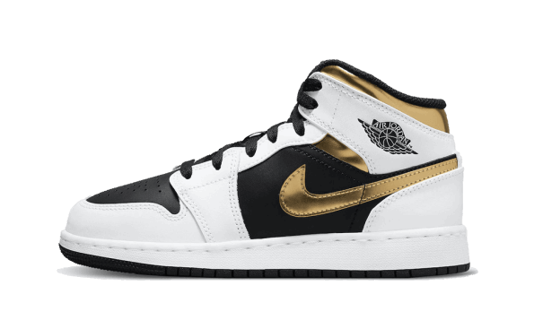 Obnavljanje Zalog Air Jordan 1 Srednje Belo Zlato črno (gs)