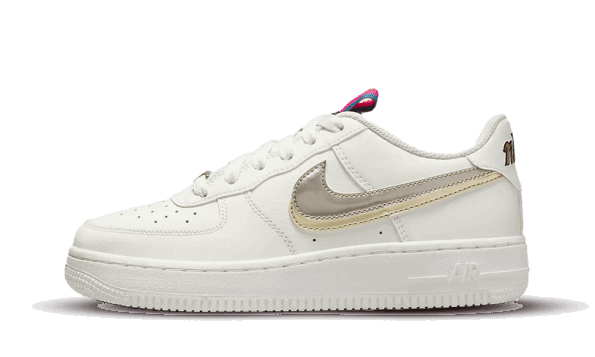 Nike Air Force 1 Low Lv8 Dvojna Swoosh Srebrna Zlata (gs) Obnovitev Zalog